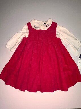 New With Tags Chaps Girls Classic Pink-Red Dress & Shirt Set sz 18mo #707